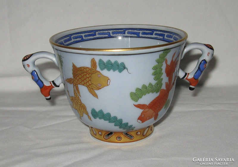 TAVASZI AKCIÓ! CSODÁS HERENDI POISSON CSÉSZE 2 DB MANDARIN FOGÓVAL 1941 HALVÁNYKÉK SZÍNBEN