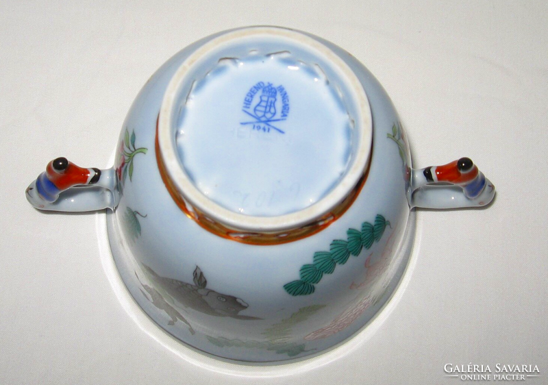 TAVASZI AKCIÓ! CSODÁS HERENDI POISSON CSÉSZE 2 DB MANDARIN FOGÓVAL 1941 HALVÁNYKÉK SZÍNBEN