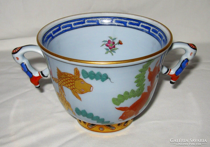 TAVASZI AKCIÓ! CSODÁS HERENDI POISSON CSÉSZE 2 DB MANDARIN FOGÓVAL 1941 HALVÁNYKÉK SZÍNBEN