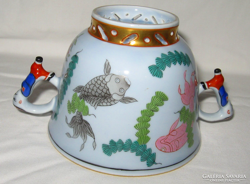 TAVASZI AKCIÓ! CSODÁS HERENDI POISSON CSÉSZE 2 DB MANDARIN FOGÓVAL 1941 HALVÁNYKÉK SZÍNBEN
