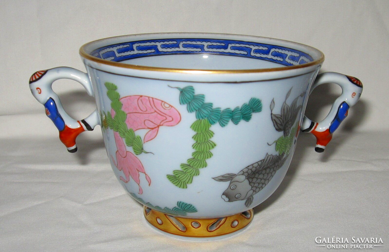 TAVASZI AKCIÓ! CSODÁS HERENDI POISSON CSÉSZE 2 DB MANDARIN FOGÓVAL 1941 HALVÁNYKÉK SZÍNBEN