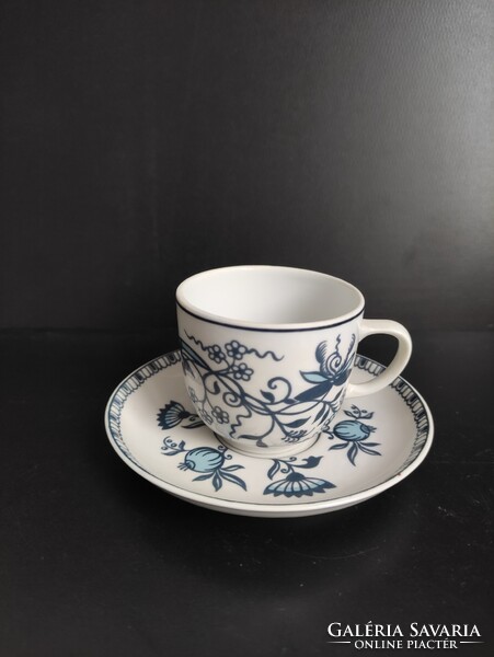 Hollóházi porcelán kávés készlet kék fehér modern hagymavirág mintával
