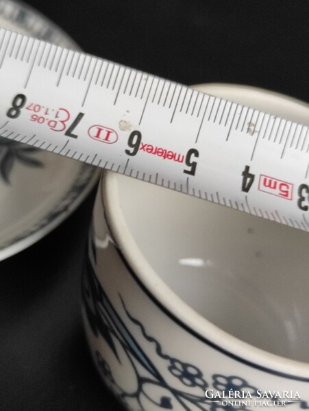 Hollóházi porcelán kávés készlet kék fehér modern hagymavirág mintával