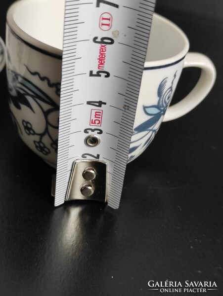 Hollóházi porcelán kávés készlet kék fehér modern hagymavirág mintával