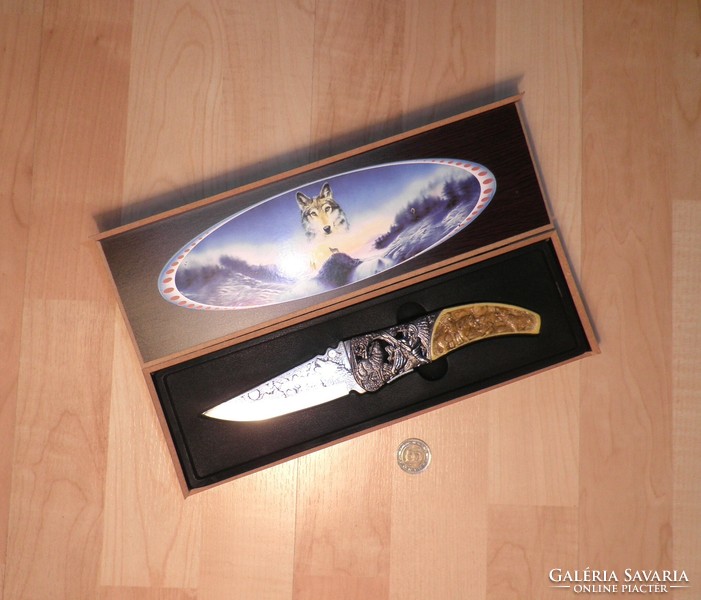 FARKASOS INDIÁN kés, bicska, tőr. Vágatlan. Gyűjteményből. Kés, bicska, tőr, borotva.