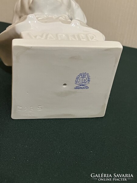 Ritka Herendi fehér Wagner büszt mellszobor 22,5 cm jelzett I. oszt. (P0050)