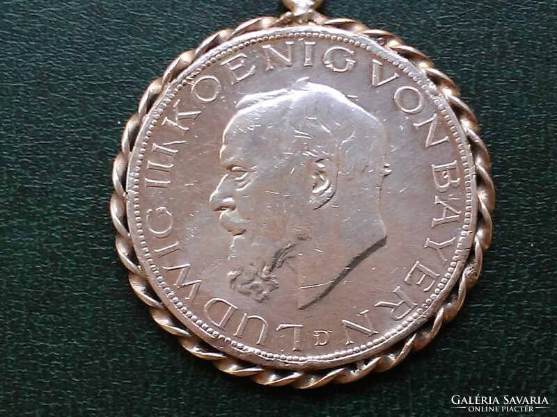 Német (bajor) ezüst 5 Márka, 1914, D.