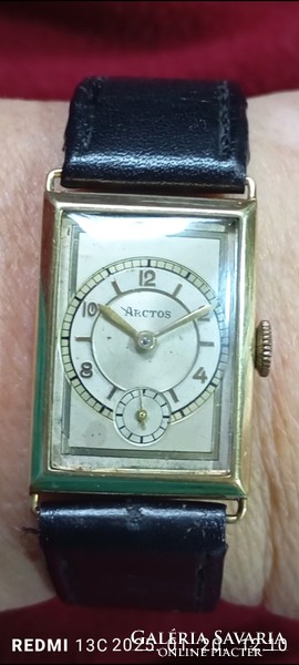 Art deco ,14 karátos arany ,Arctos karóra,/30x22 mm/,bőrszíjjal Németország 1930 évek vége