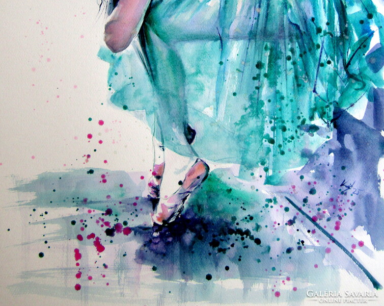 Resting ballerina II -  watercolor painting - Pihenő balerina II -  akvarell festmény