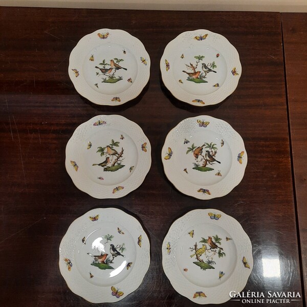 6 db Herendi Rothschild mintás porcelán süteményes tányér készlet