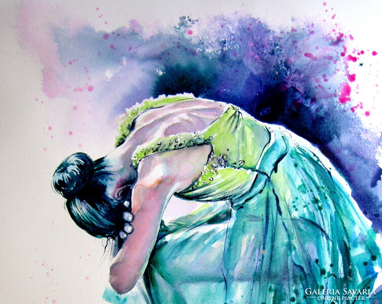 Resting ballerina II -  watercolor painting - Pihenő balerina II -  akvarell festmény