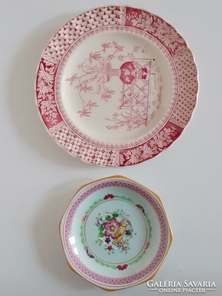Antik régi angol fajansz kerámia tányér Copeland kínai keleti Kew minta bordó fehér 1890 19,5 cm