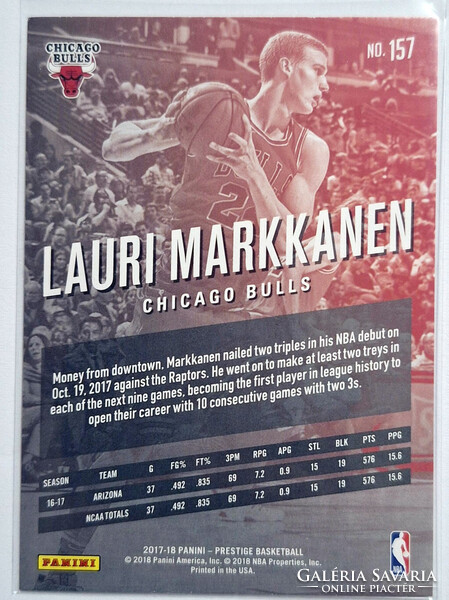 Lauri Markkanen NBA Prestige RC 2017-2018 kosárlabdakártya