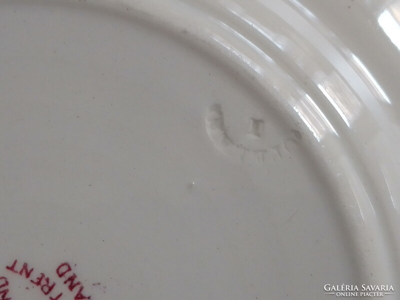 Antik régi angol fajansz kerámia tányér Copeland kínai keleti Kew minta bordó fehér 1890 19,5 cm