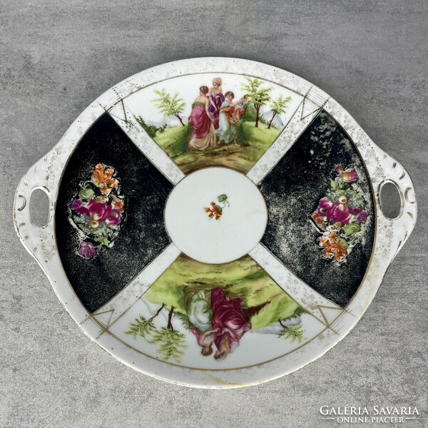 OEPIAG ROYAL: Carl Knoll szerű porcelán tálca aranyozott széllel