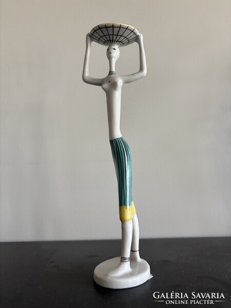 Ritkaság! Lány tállal, kőbányai / Drasche porcelán figura, teljesen hibátlan