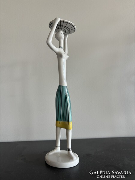 Ritkaság! Lány tállal, kőbányai / Drasche porcelán figura, teljesen hibátlan