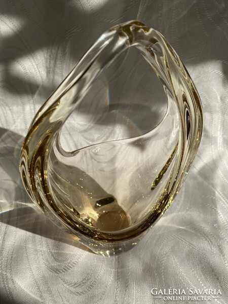 CSODÁS MILOSLAV KLINGER MŰVÉSZÜVEG KOSÁR TÁL ASZTALKÖZÉP ('60-as évek)