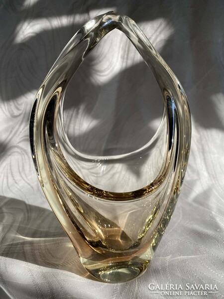 CSODÁS MILOSLAV KLINGER MŰVÉSZÜVEG KOSÁR TÁL ASZTALKÖZÉP ('60-as évek)