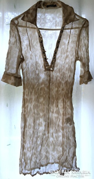 100 % selyem tunika batikolt virág inda mintás blúz tiszta valódi áttetsző, ing nyakú női felső S 1