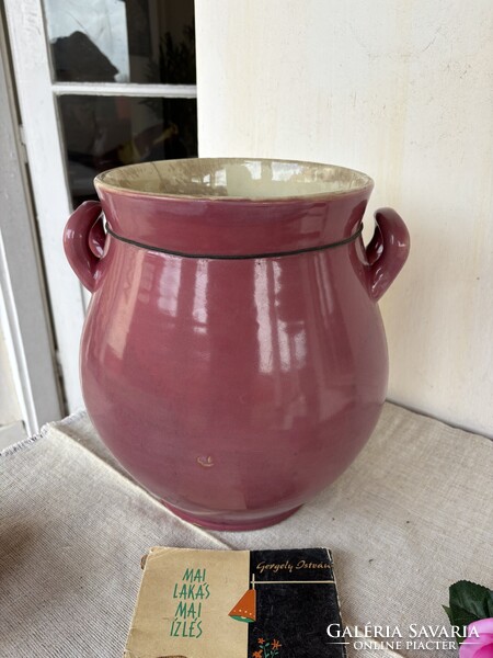 Ritka 34.5 cm magas Bödön Jelzetlen Zsolnay fajansz rózsaszín puncsmázas  nosztalgia