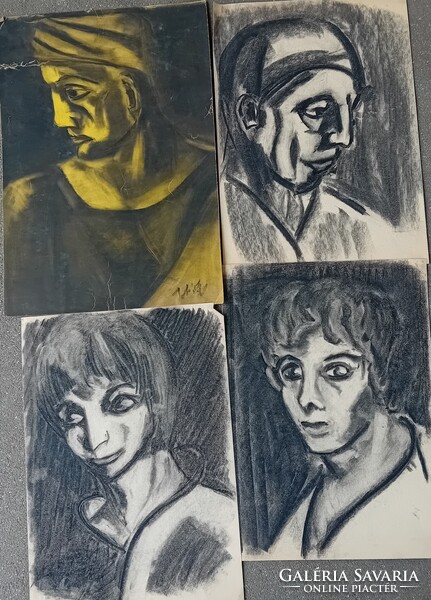 Ismeretlen művész : 4 portré , szénrajz