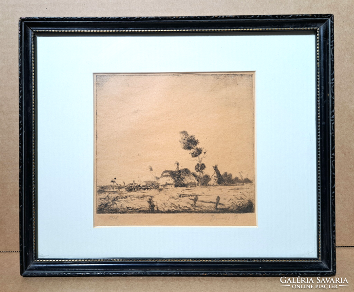 AKCIÓ! CSAK 7 EZER FT: Boross Géza 1928-as rézkarc keretben - Tanya, Alföld