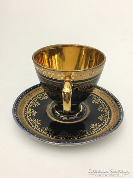 Cseh Altwien Angelika Kauffmann jelenetes kobaltkék porcelán dísz csésze + alj hibátlan állapotban