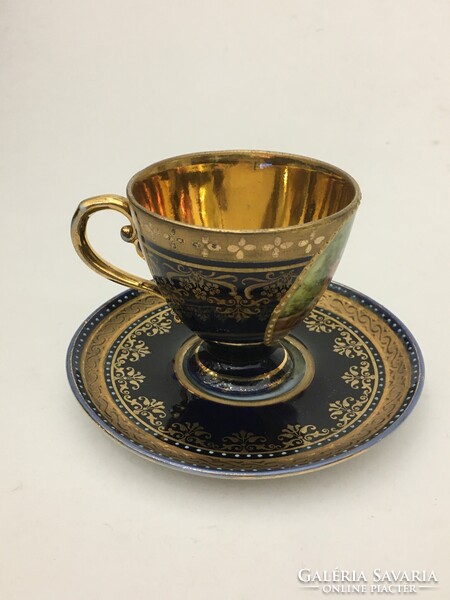 Cseh Altwien Angelika Kauffmann jelenetes kobaltkék porcelán dísz csésze + alj hibátlan állapotban