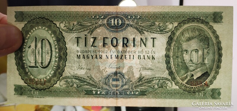 1962 évi 10 Forintos. EF. Fordított hátlapi alapnyomat!