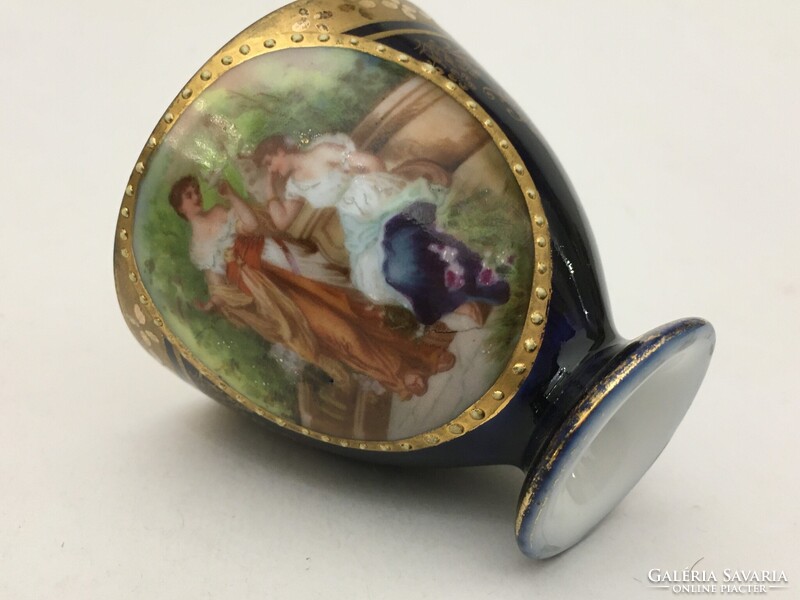 Cseh Altwien Angelika Kauffmann jelenetes kobaltkék porcelán dísz csésze + alj hibátlan állapotban