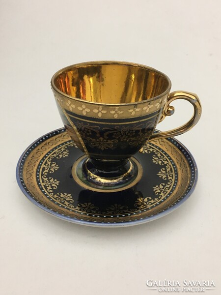 Cseh Altwien Angelika Kauffmann jelenetes kobaltkék porcelán dísz csésze + alj hibátlan állapotban