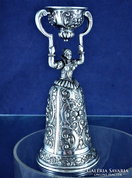 KURIÓZUM! ANTIK EZÜST JEGYES POHÁR, NÉMET, CA. 1880!!!