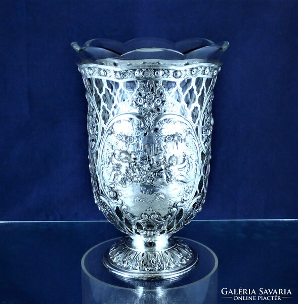 LÉLEGZETELÁLLÍTÓ, ANTIK EZÜST VÁZA, HANAU, CA. 1890!!!