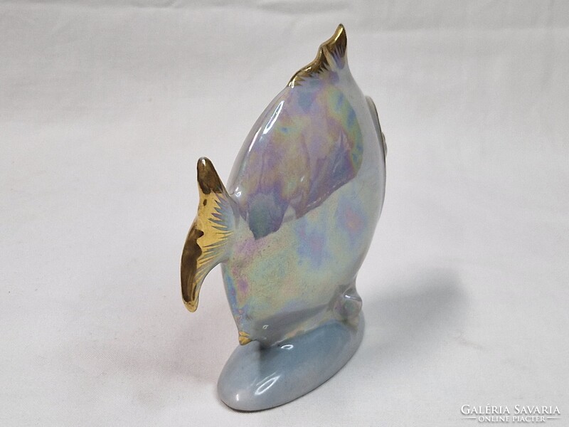 Régi art deco stílusú lüszter mázas Drasche porcelán gömbhal figura hibátlan állapotban 10 cm. magas