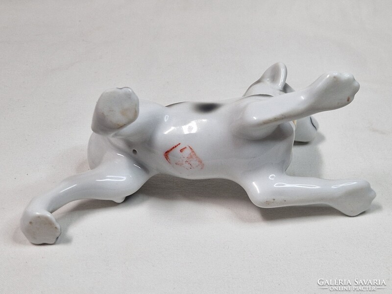 Porcelán dalmata kutya arany színű nyakörvvel figura hibátlan állapotban 15 cm. hosszú