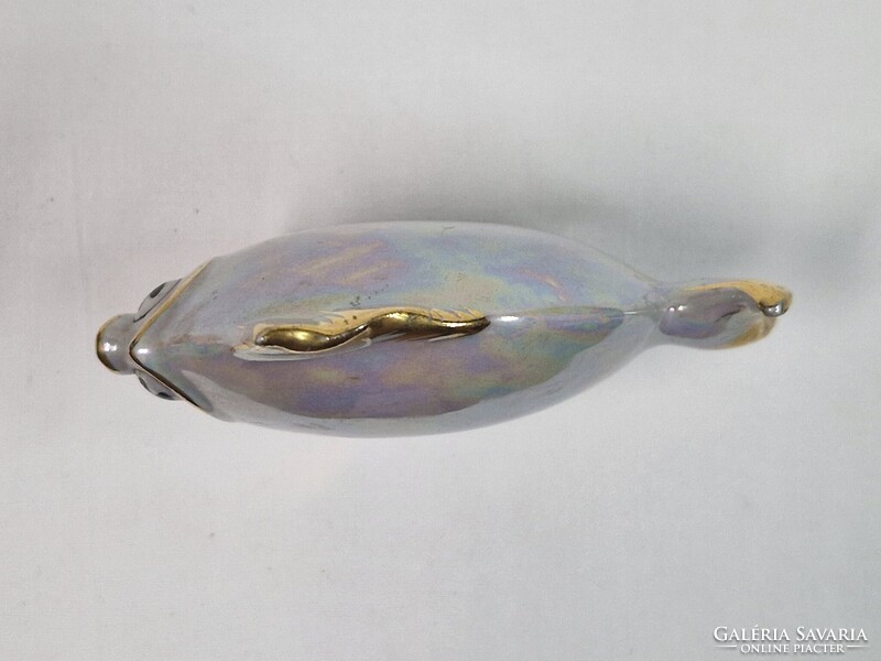 Régi art deco stílusú lüszter mázas Drasche porcelán gömbhal figura hibátlan állapotban 10 cm. magas