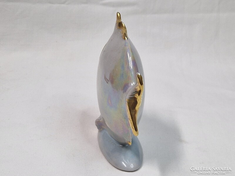 Régi art deco stílusú lüszter mázas Drasche porcelán gömbhal figura hibátlan állapotban 10 cm. magas