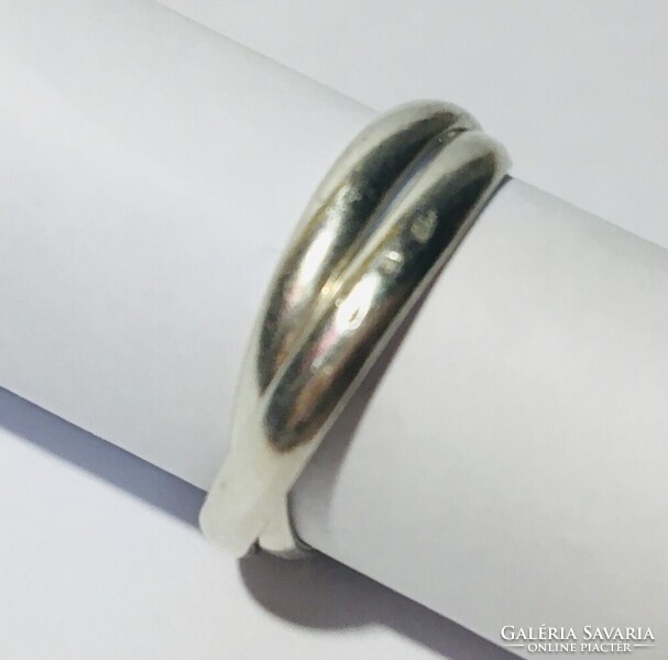 Ezüst magyar fémjeles dupla karika gyűrű két egymásba fonódó karika