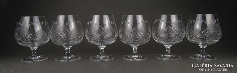 1Z084 Régi csiszolt konyakos whiskys üveg talpas pohár készlet 6 darab