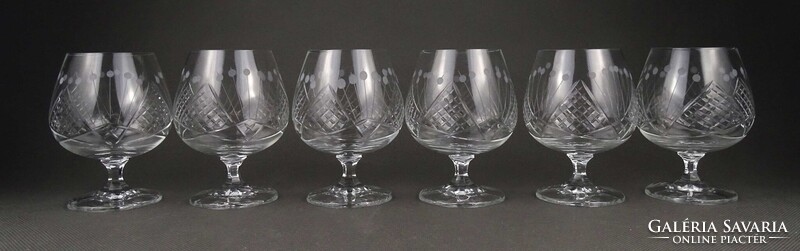 1Z084 Régi csiszolt konyakos whiskys üveg talpas pohár készlet 6 darab