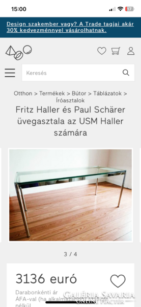 Vintage Svájci USM Haller üvegasztal