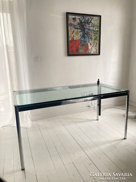 Vintage Svájci USM Haller üvegasztal