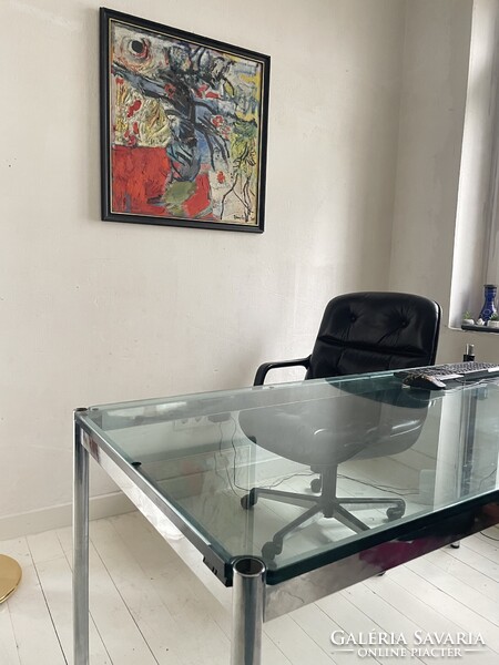 Vintage Svájci USM Haller üvegasztal