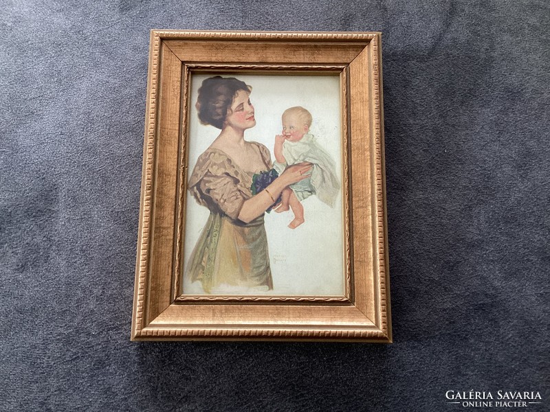 Antik kisméretű nyomat , szép keretben .