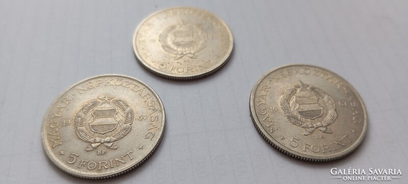 3 db 1967-es Kossuth 5 Forint, (2.)