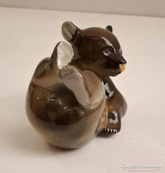 Lomonosov medve figura, orosz porcelán ritkaság, jelzett, kifejezetten szép festéssel, HIBÁTLAN