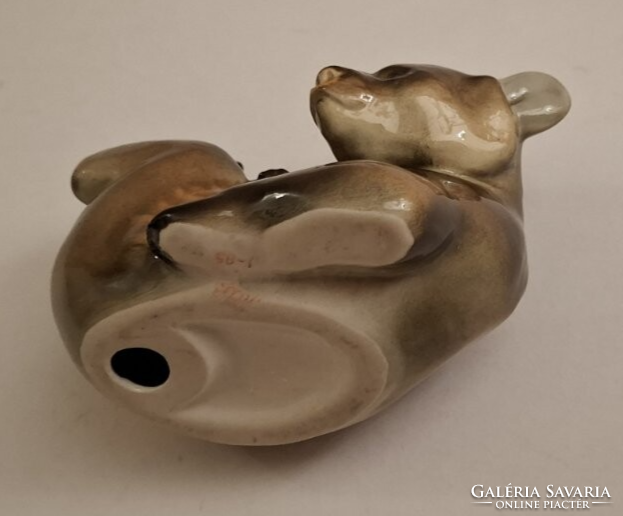 Lomonosov medve figura, orosz porcelán ritkaság, jelzett, kifejezetten szép festéssel, HIBÁTLAN