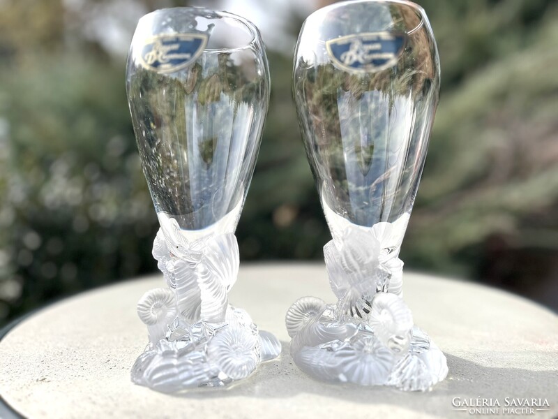 CHAMPAGNE CLUB - Royale de Champagne – Ritka, kézzel fújt kristály pezsgőspohár pár (1960-as évek)