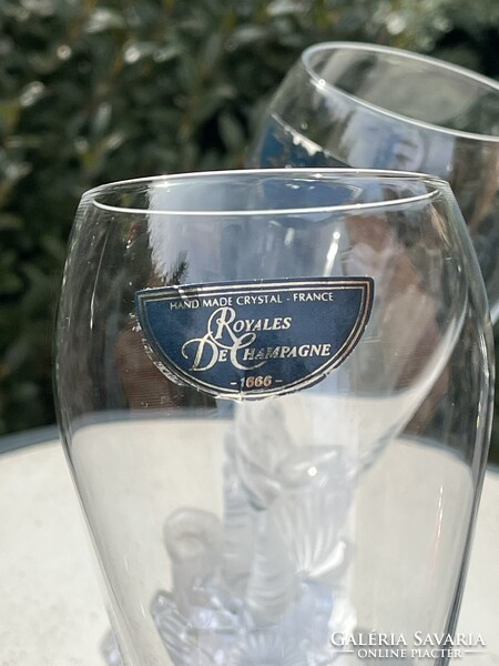 CHAMPAGNE CLUB - Royale de Champagne – Ritka, kézzel fújt kristály pezsgőspohár pár (1960-as évek)